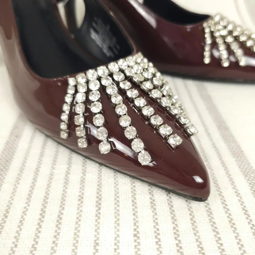 A New Day Kitten Heels Womens 9 Red Patent Slingback Rhinestone Pointed Toe